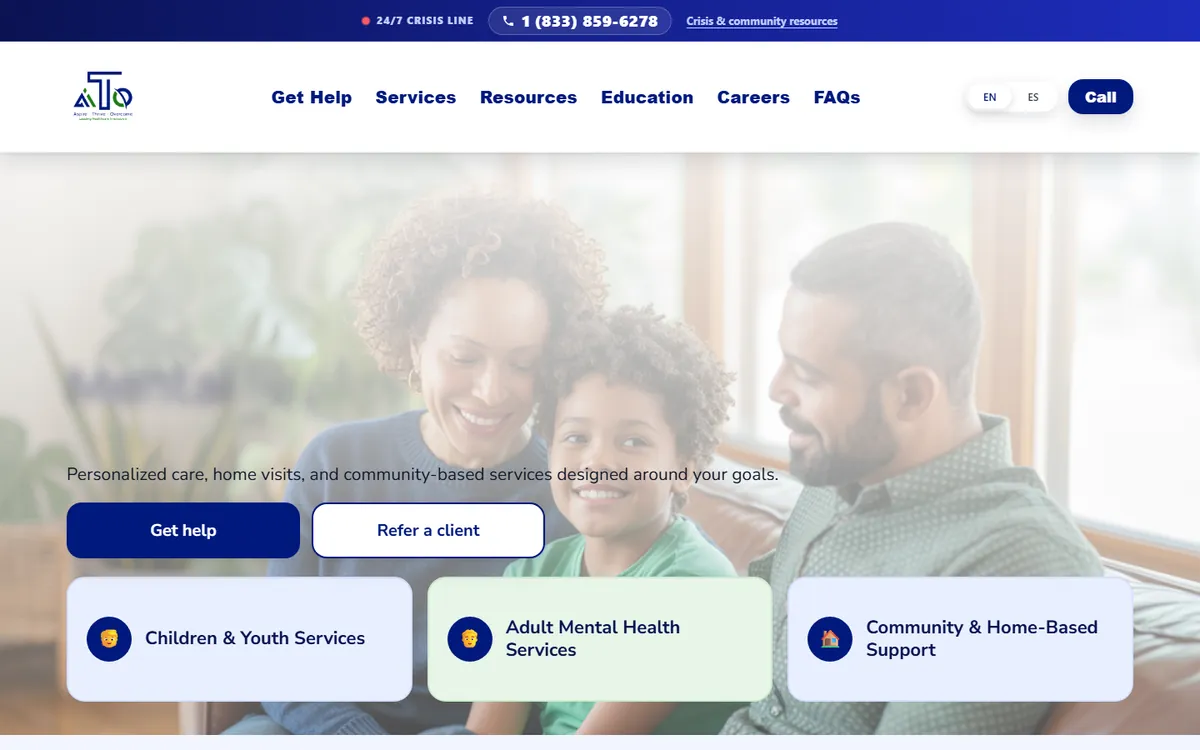 ATO home page with crisis line, Get help and Refer a client buttons